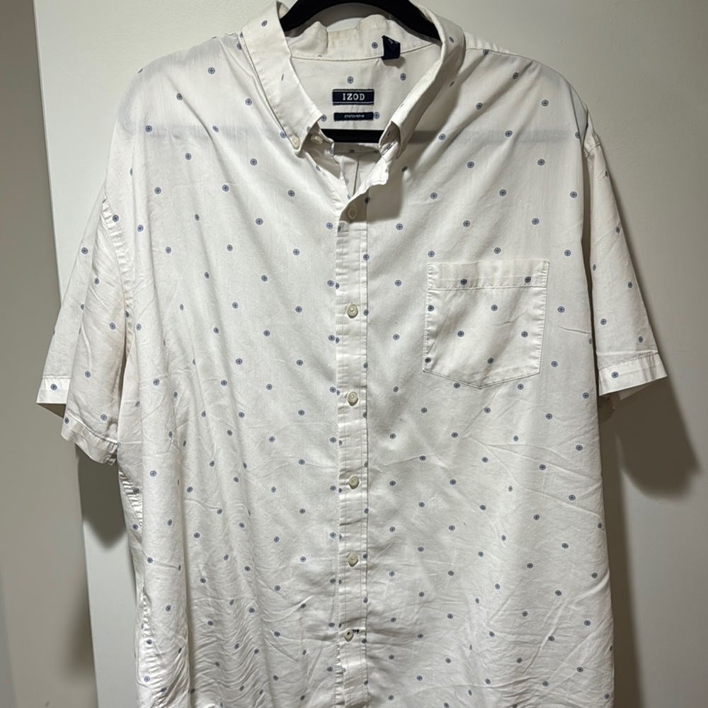 Izod White and Blue Casual Button Down Shirt